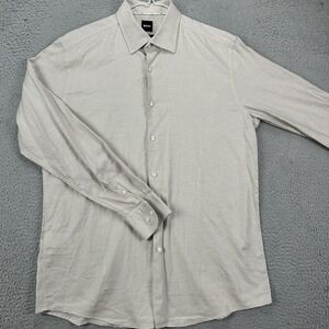 Hugo Boss Mens Tan White Micro Stripe Long Sleeve Button Down Shirt Size M